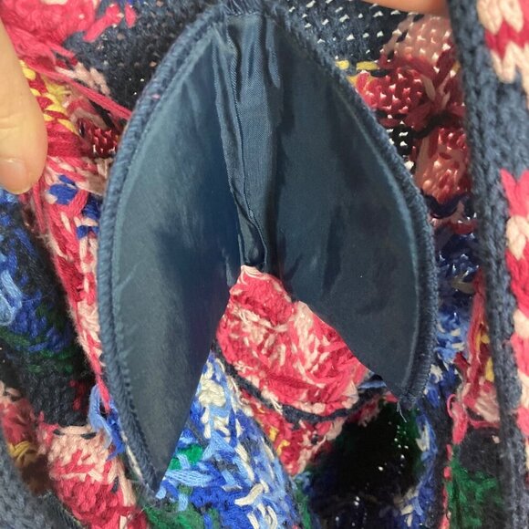 Vintage The Eagles Eye Hand Knit Floral Cardigan Sweater Large Black Pink Bold - Picture 8 of 8